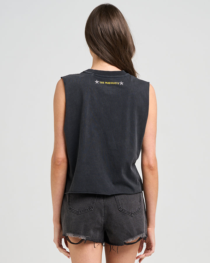 BORN TO RIDE | WOMENS CROP MUSCLE - WASHED BLACK
