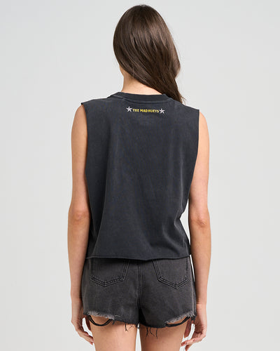 BORN TO RIDE | WOMENS CROP MUSCLE - WASHED BLACK