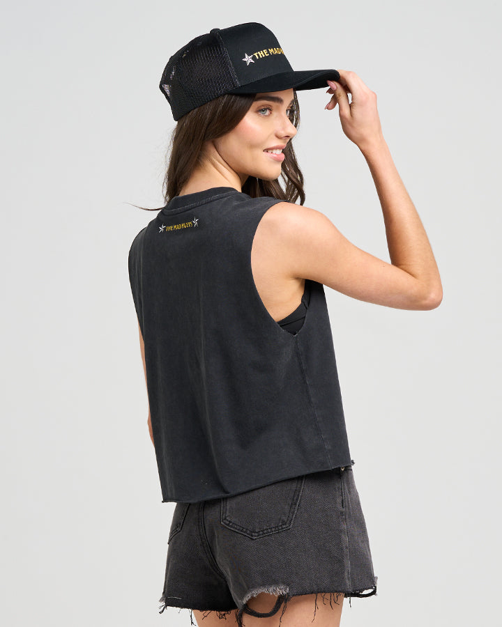 BORN TO RIDE | WOMENS CROP MUSCLE - WASHED BLACK