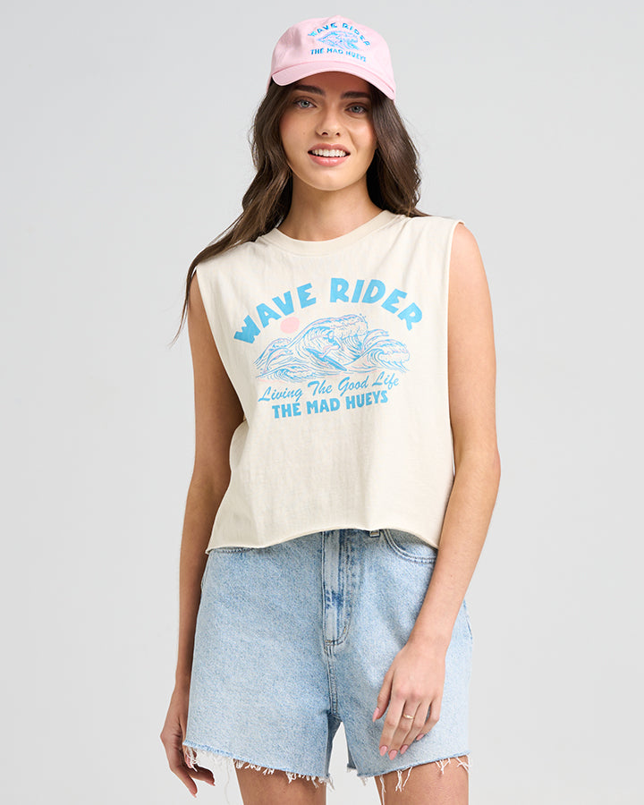 WAVE RIDER | WOMENS CROP MUSCLE - STONE