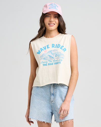 WAVE RIDER | WOMENS CROP MUSCLE - STONE