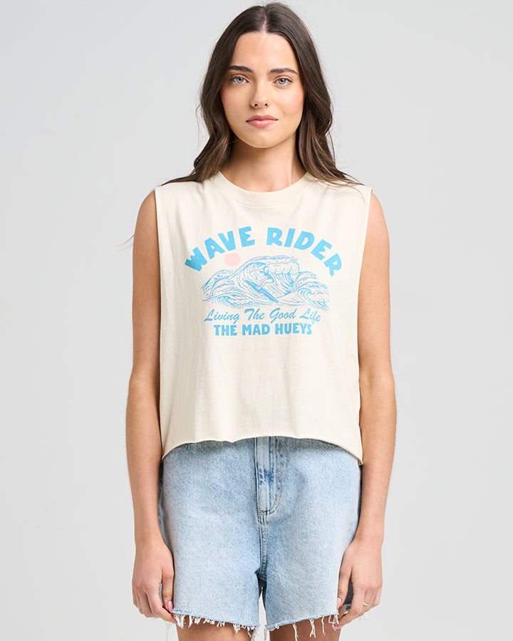 WAVE RIDER | WOMENS CROP MUSCLE - STONE