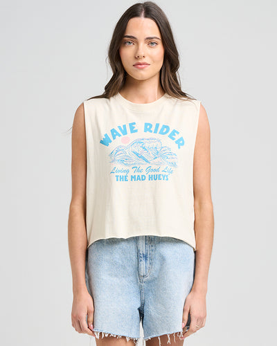 WAVE RIDER | WOMENS CROP MUSCLE - STONE