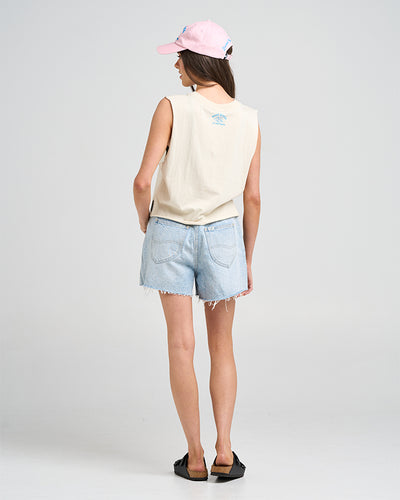 WAVE RIDER | WOMENS CROP MUSCLE - STONE