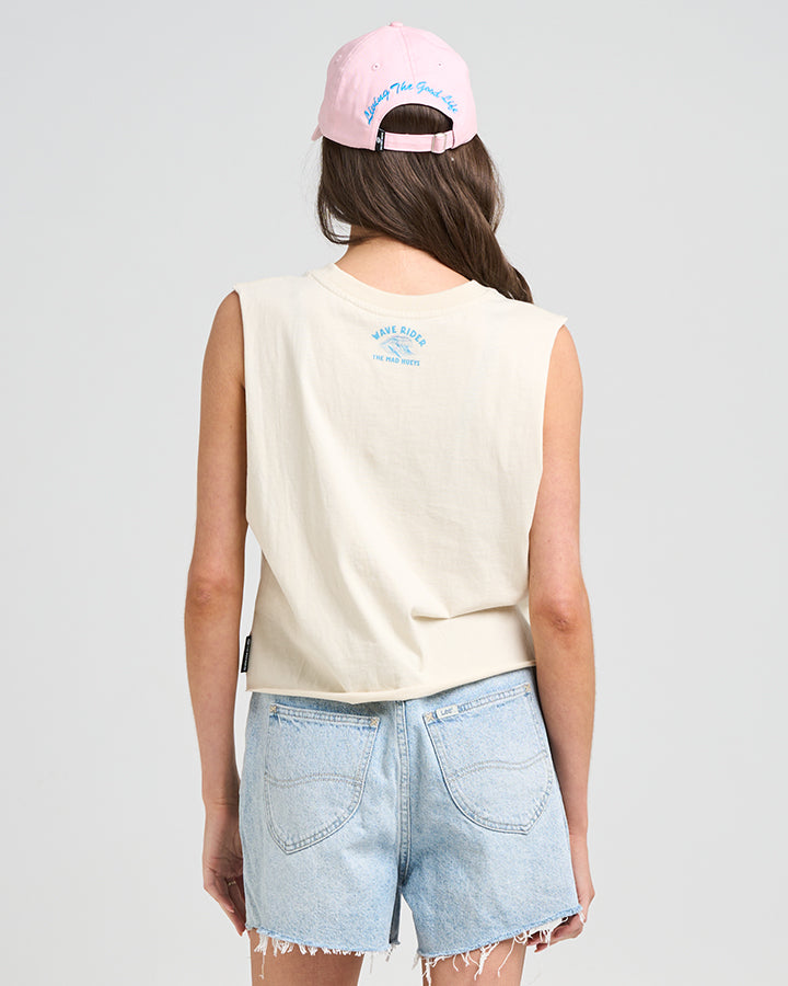 WAVE RIDER | WOMENS CROP MUSCLE - STONE