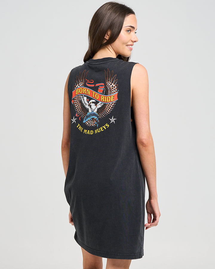 BORN TO RIDE | WOMENS MUSCLE DRESS - WASHED BLACK