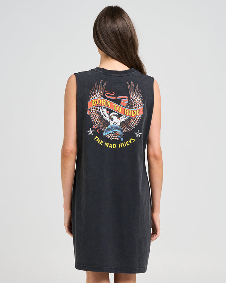 BORN TO RIDE | WOMENS MUSCLE DRESS - WASHED BLACK