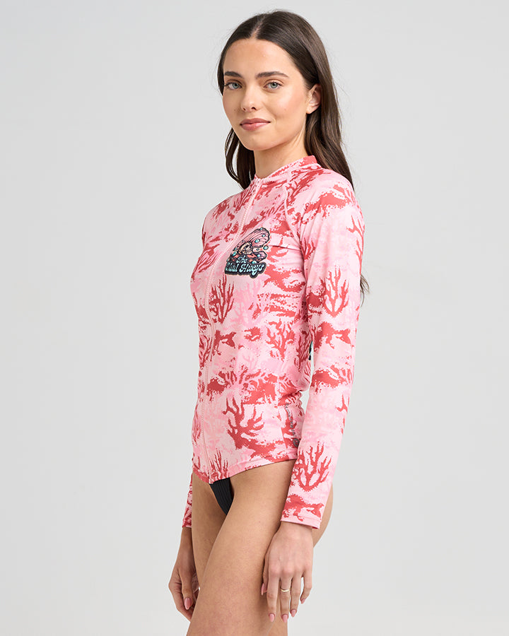 TAIL UNTOLD | WOMENS LS ZIP THROUGH RASHIE - CORAL