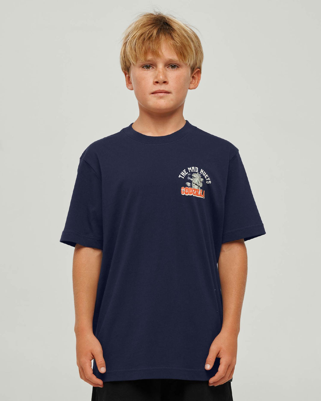 The Mad Hueys Codzilla Forever youth SS T-shirt in Navy, alternate view 2