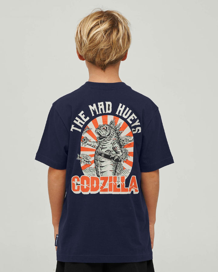 The Mad Hueys Codzilla Forever youth SS T-shirt in Navy