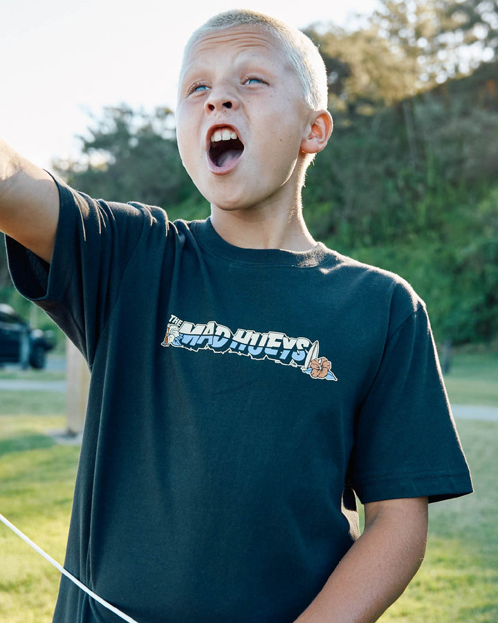 SURFING HUEYS | YOUTH SS TEE - VINTAGE BLACK