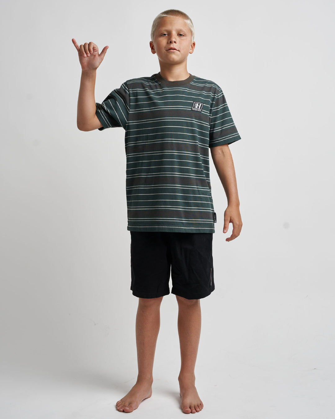 PARALLEL STRIPE HUEYS | YOUTH SS TEE - PINE GREEN