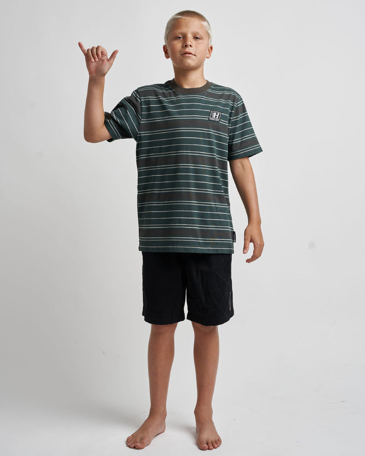 PARALLEL STRIPE HUEYS | YOUTH SS TEE - PINE GREEN