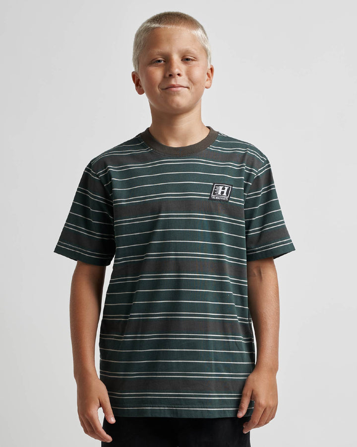 PARALLEL STRIPE HUEYS | YOUTH SS TEE - PINE GREEN