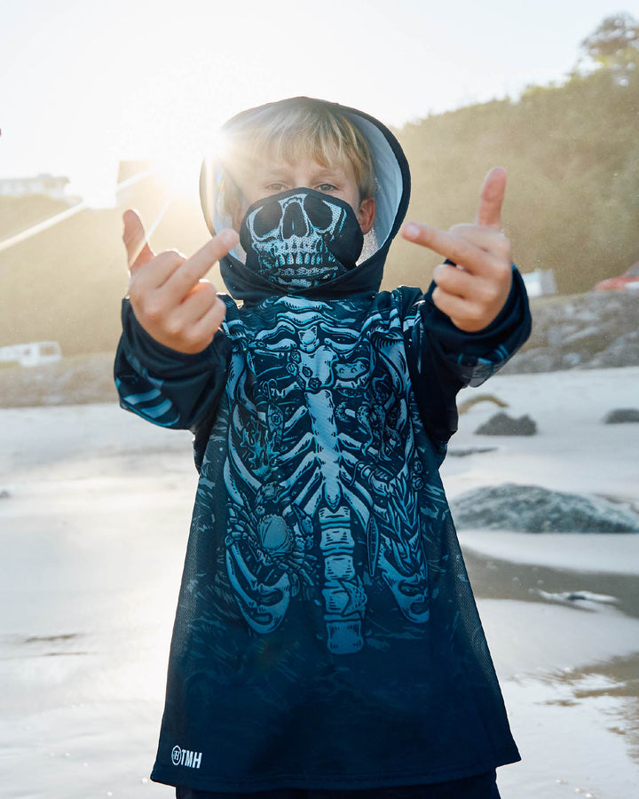 SKELETON HUEYS | YOUTH UPF 50+ HOODED MASKED FISHING JERSEY - BLACK