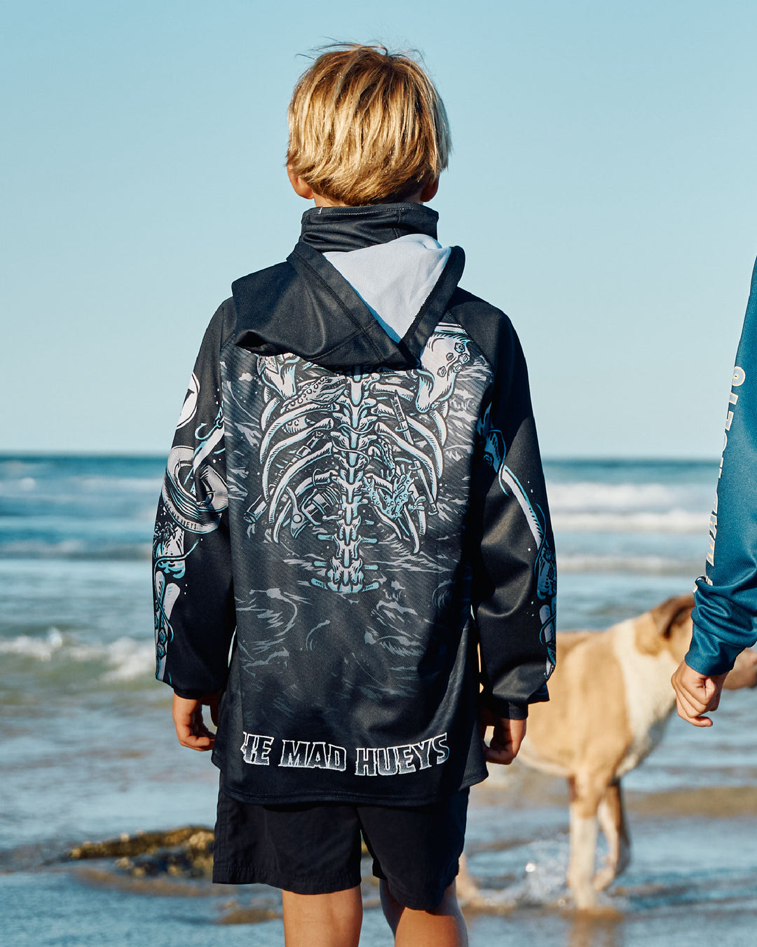 SKELETON HUEYS | YOUTH UPF 50+ HOODED MASKED FISHING JERSEY - BLACK