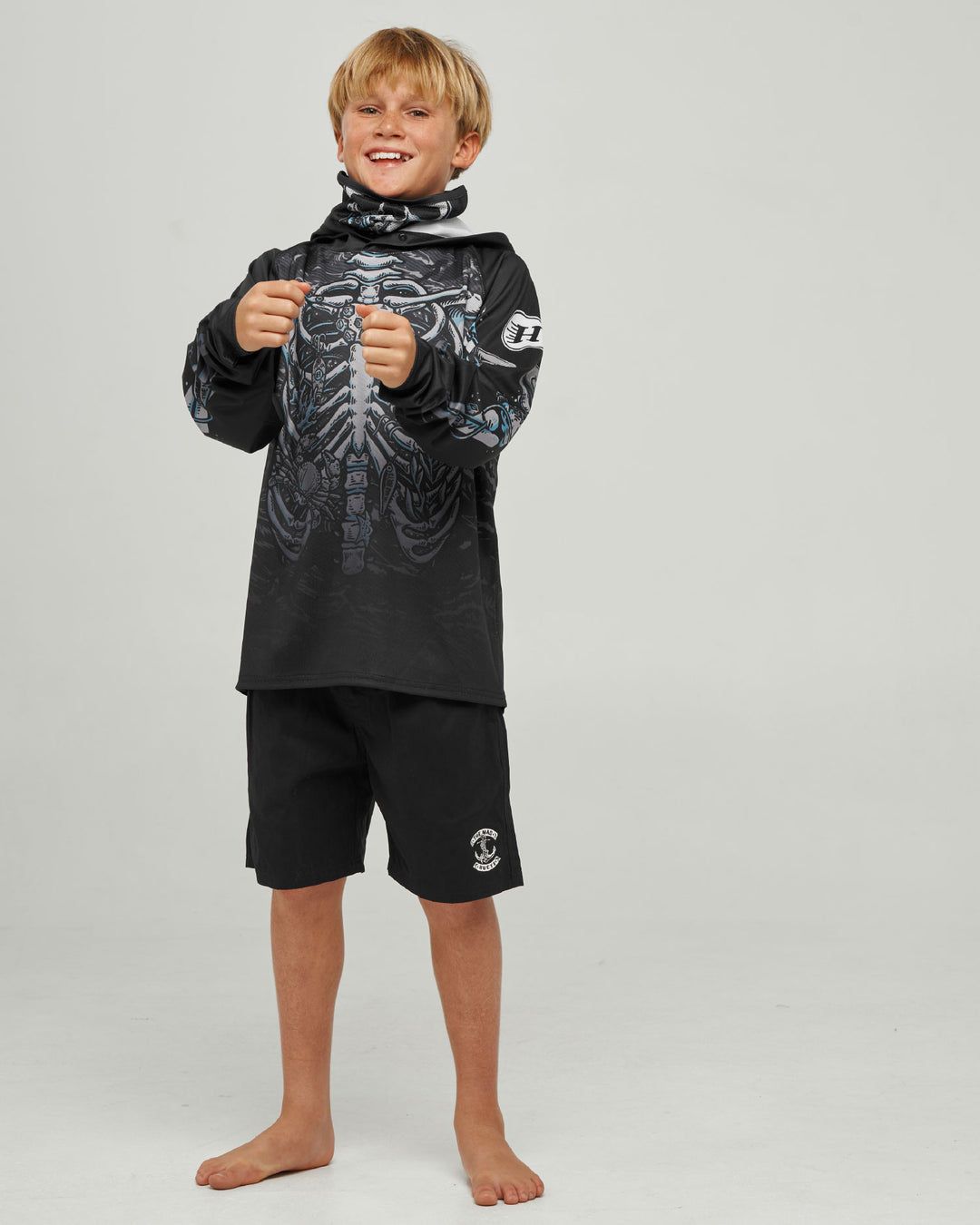 SKELETON HUEYS | YOUTH UPF 50+ HOODED MASKED FISHING JERSEY - BLACK