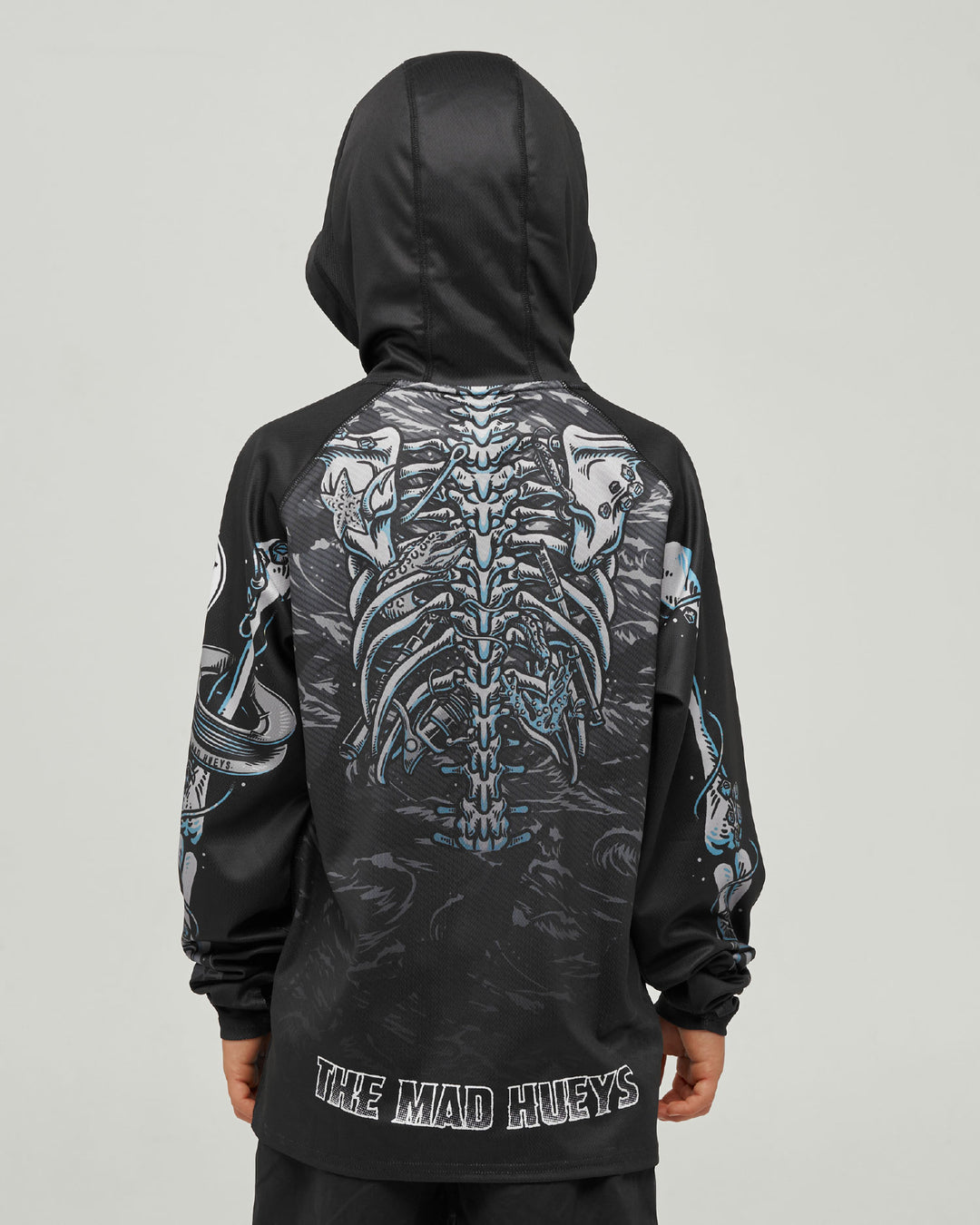 SKELETON HUEYS | YOUTH UPF 50+ HOODED MASKED FISHING JERSEY - BLACK