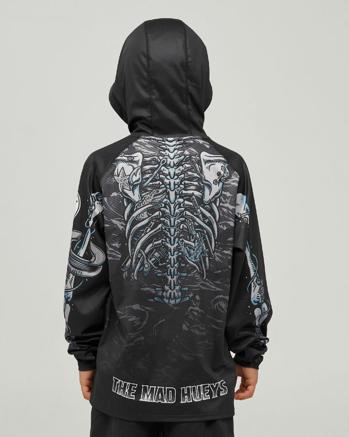SKELETON HUEYS | YOUTH UPF 50+ HOODED MASKED FISHING JERSEY - BLACK