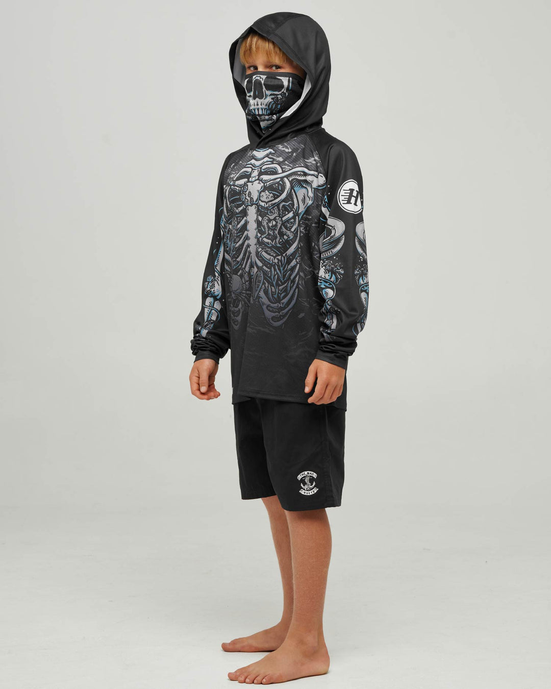 SKELETON HUEYS | YOUTH UPF 50+ HOODED MASKED FISHING JERSEY - BLACK