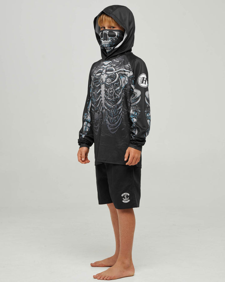 SKELETON HUEYS | YOUTH UPF 50+ HOODED MASKED FISHING JERSEY - BLACK