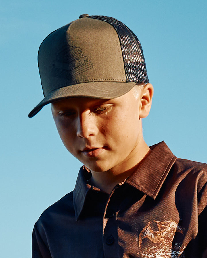 HUEYS LETTER | YOUTH TWILL TRUCKER - OLIVE