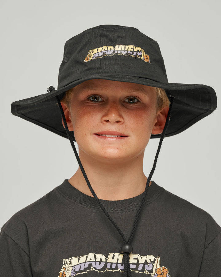 SURFING HUEYS | YOUTH WIDE BRIM HAT - VINTAGE BLACK