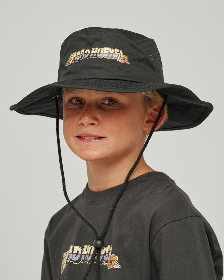 SURFING HUEYS | YOUTH WIDE BRIM HAT - VINTAGE BLACK