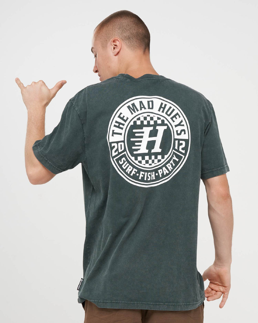 CHECKER HUEYS | SS TEE - PINE GREEN WASHED