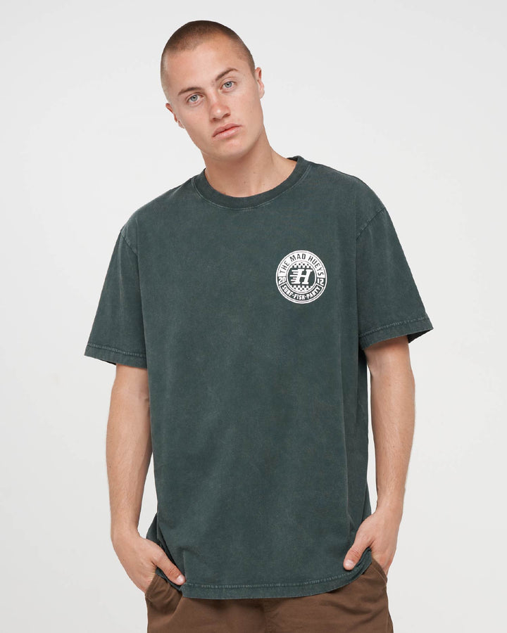 CHECKER HUEYS | SS TEE - PINE GREEN WASHED