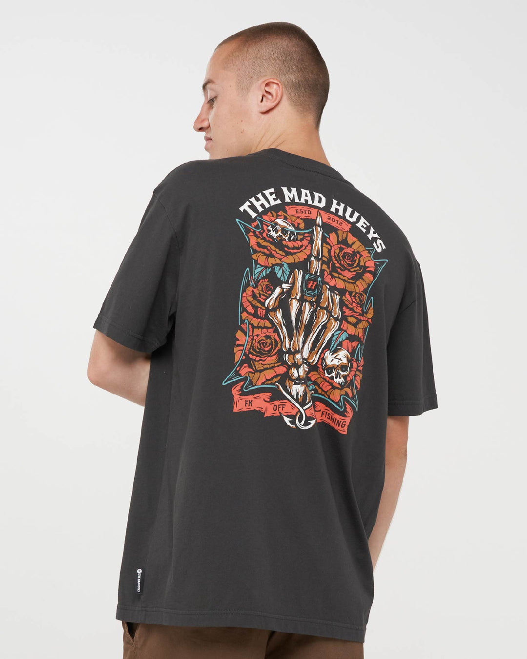 The Mad Hueys Shield FK Off SS T-shirt in Vintage Black, alternate view 2