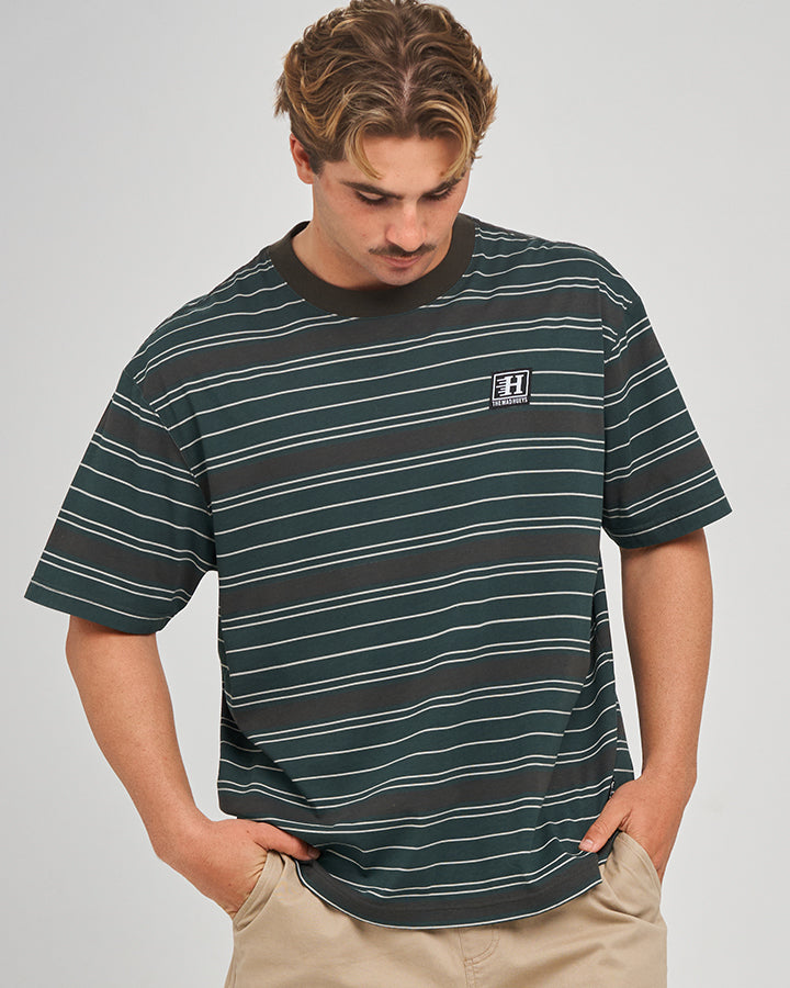 PARALLEL STRIPE HUEYS | OVERSIZED SS TEE - PINE GREEN