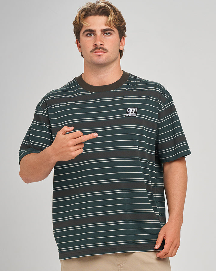 PARALLEL STRIPE HUEYS | OVERSIZED SS TEE - PINE GREEN
