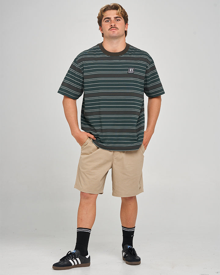 PARALLEL STRIPE HUEYS | OVERSIZED SS TEE - PINE GREEN
