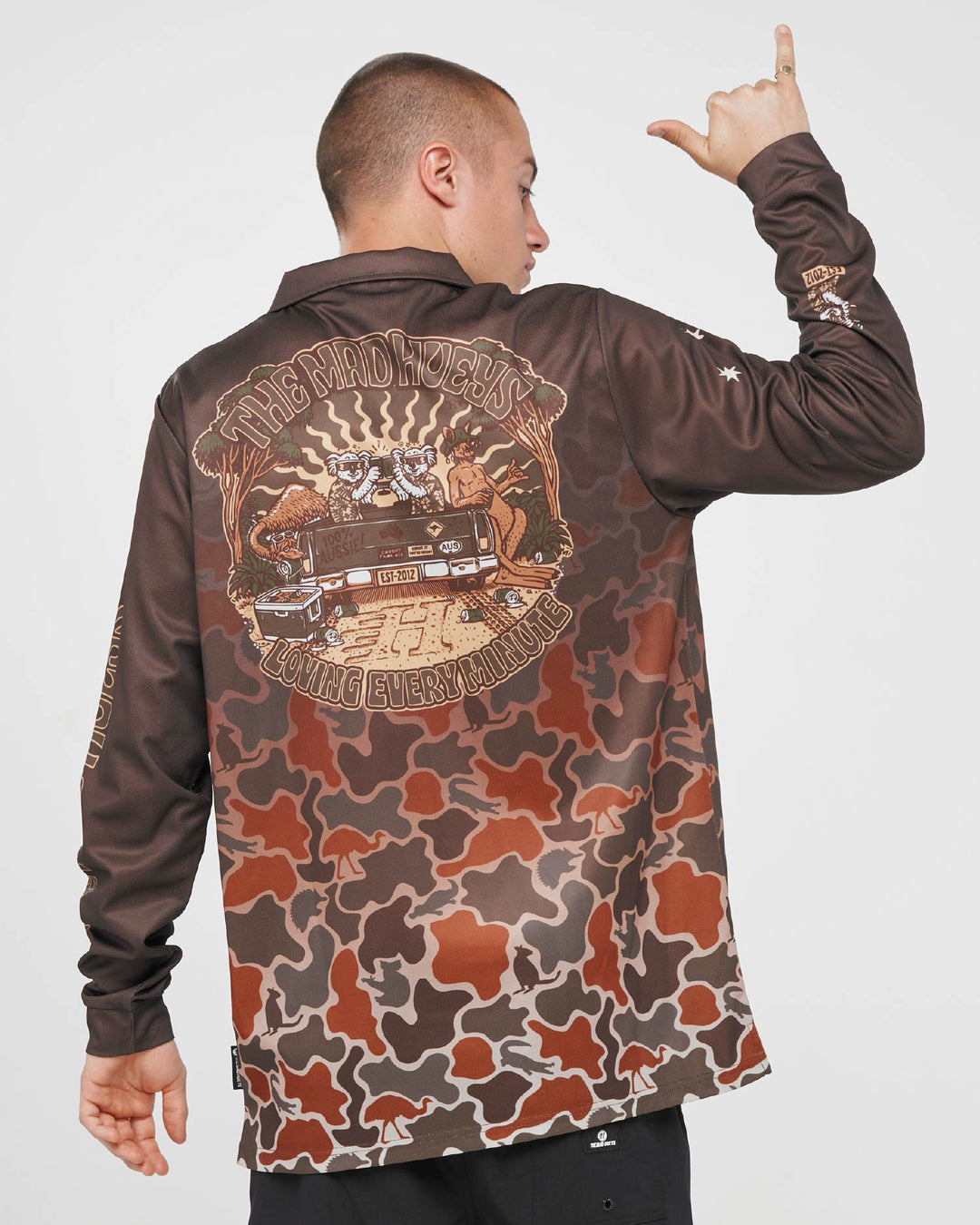 The Mad Hueys Loving Every Ute UPF 50+ Fishing Jersey in Walnut