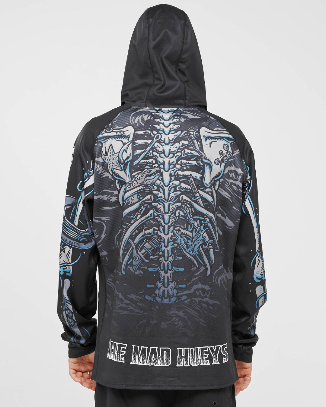 SKELETON HUEYS | UPF 50+ HOODED MASKED FISHING JERSEY - BLACK