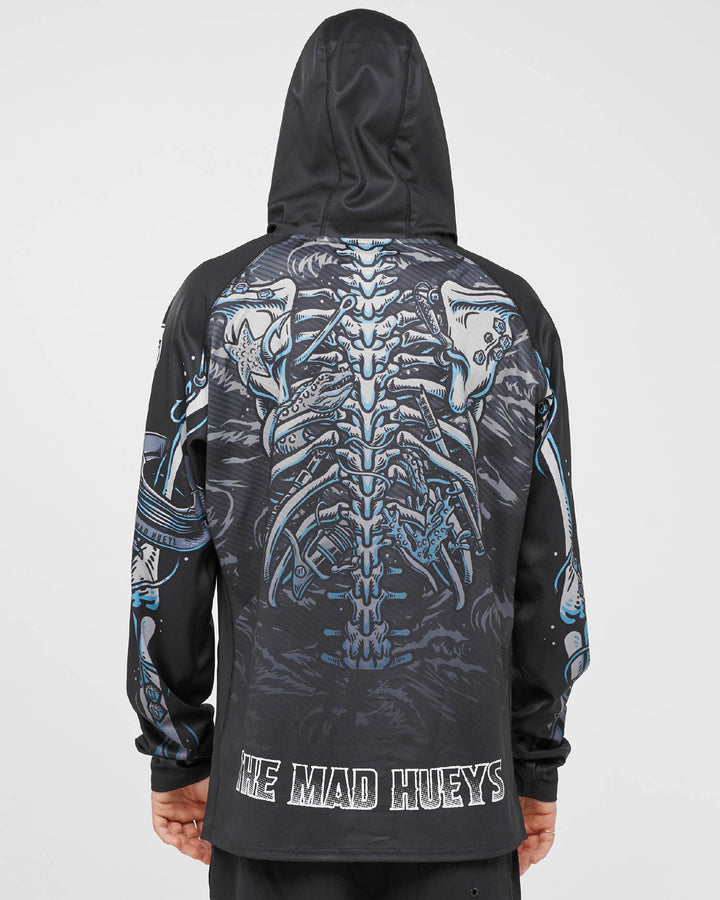 SKELETON HUEYS | UPF 50+ HOODED MASKED FISHING JERSEY - BLACK