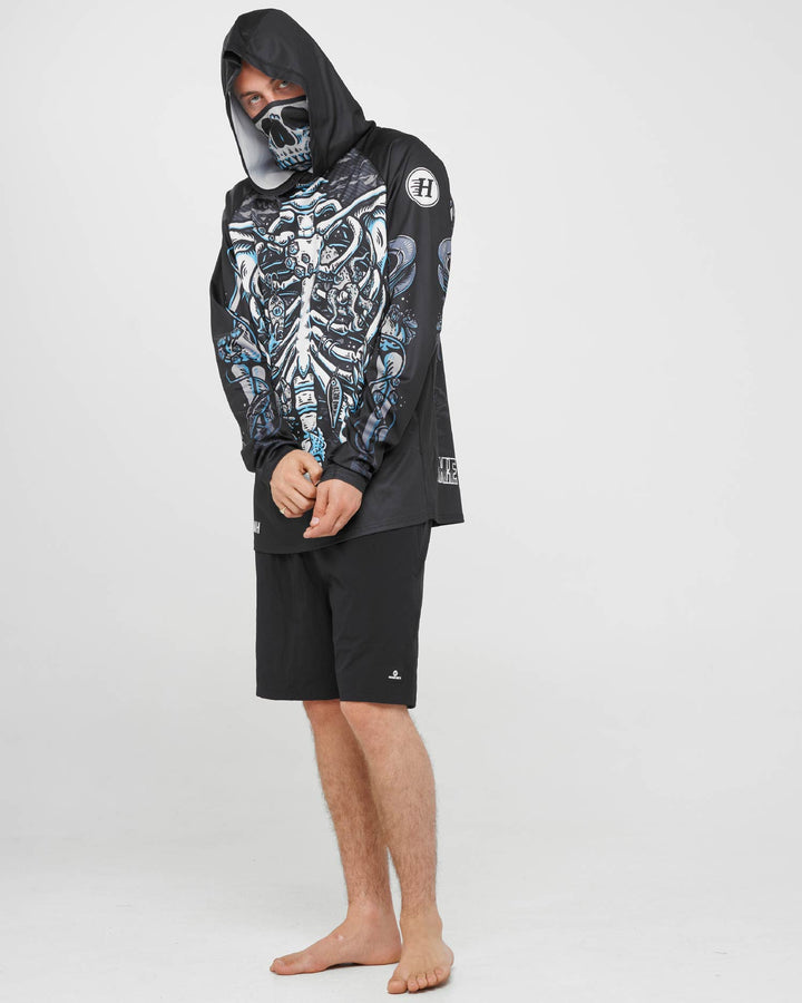 SKELETON HUEYS | UPF 50+ HOODED MASKED FISHING JERSEY - BLACK