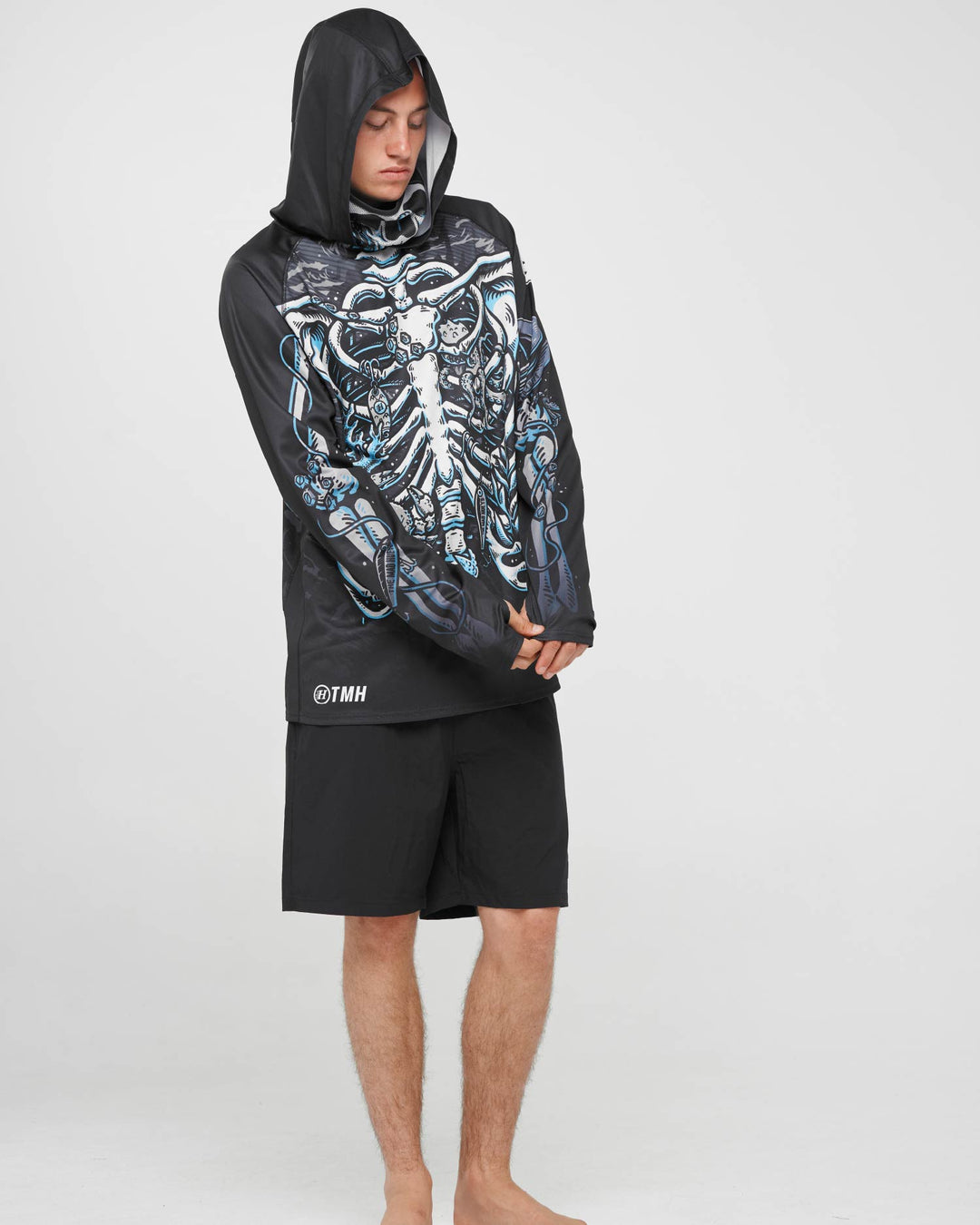 SKELETON HUEYS | UPF 50+ HOODED MASKED FISHING JERSEY - BLACK