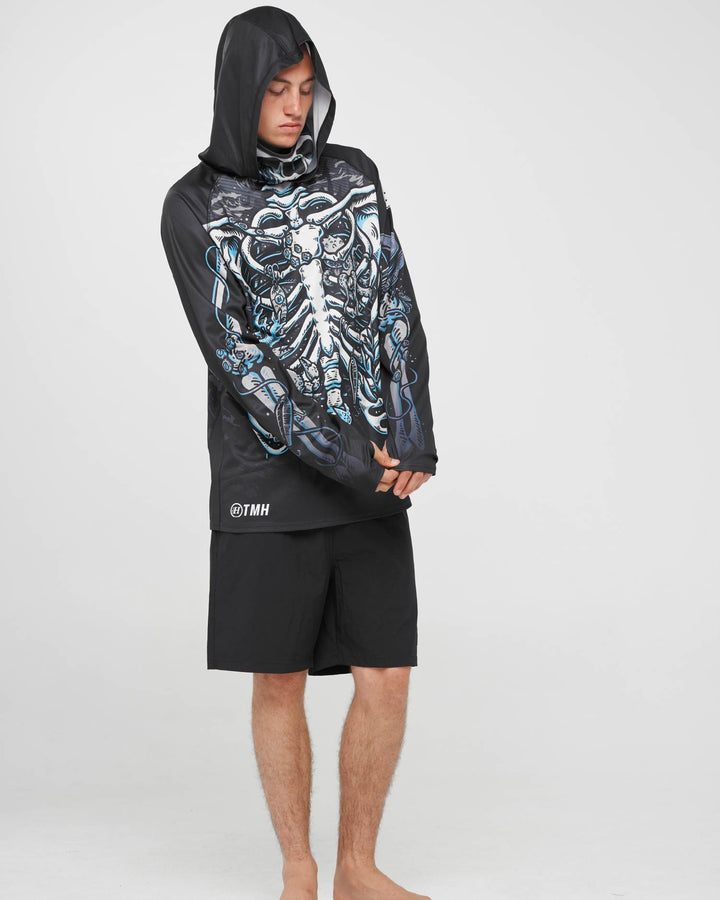 SKELETON HUEYS | UPF 50+ HOODED MASKED FISHING JERSEY - BLACK