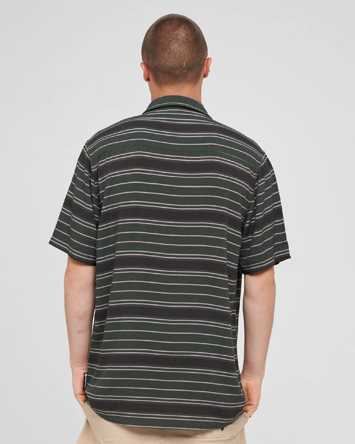 PARALLEL STRIPE HUEYS | SS WOVEN SHIRT - PINE GREEN