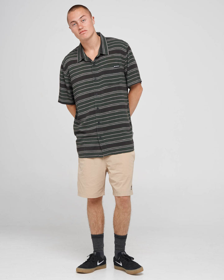 PARALLEL STRIPE HUEYS | SS WOVEN SHIRT - PINE GREEN
