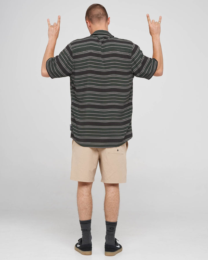 PARALLEL STRIPE HUEYS | SS WOVEN SHIRT - PINE GREEN