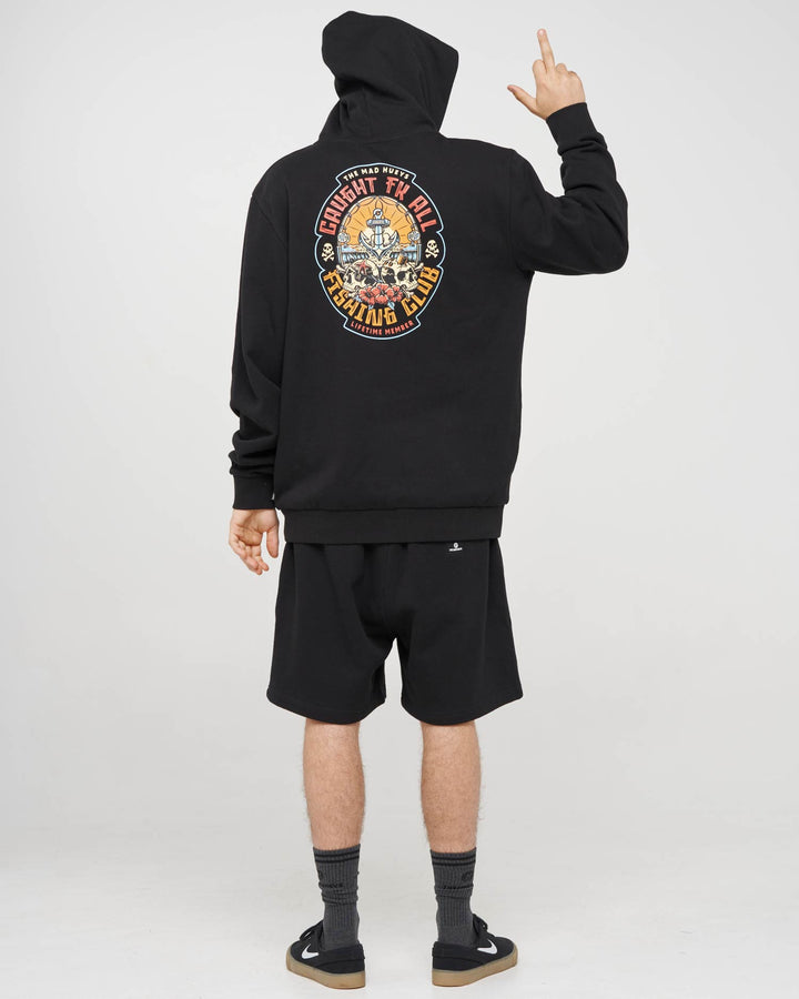 CAUGHT FK SKULL | HOODED PULLOVER - BLACK