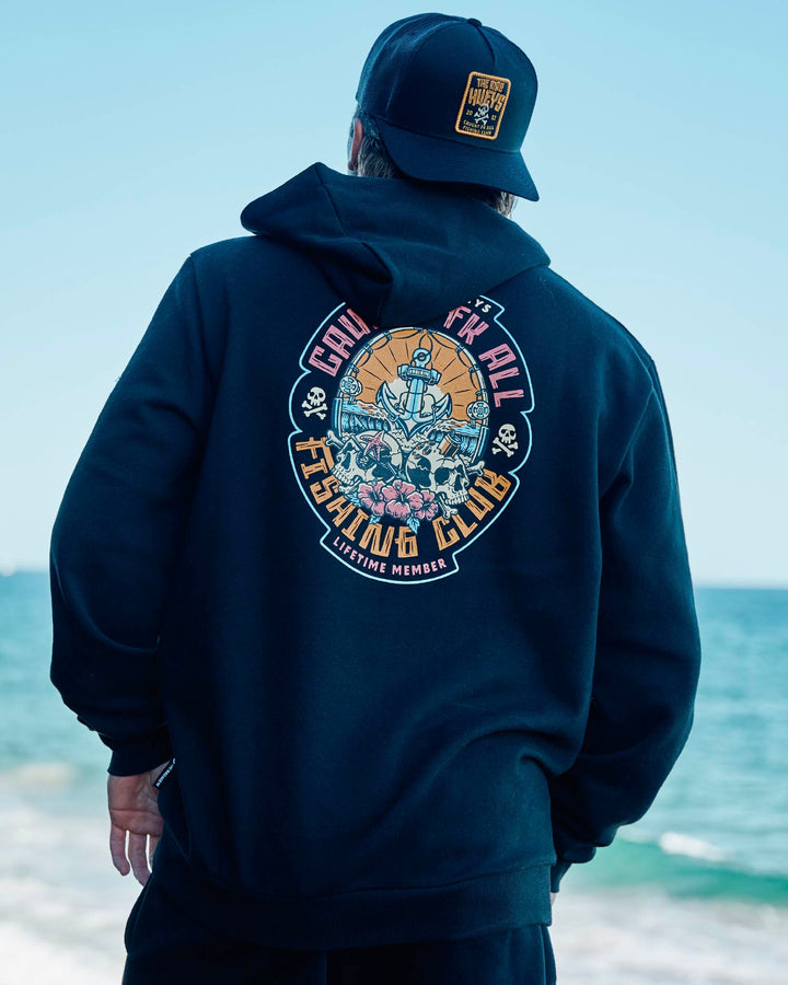 CAUGHT FK SKULL | HOODED PULLOVER - BLACK