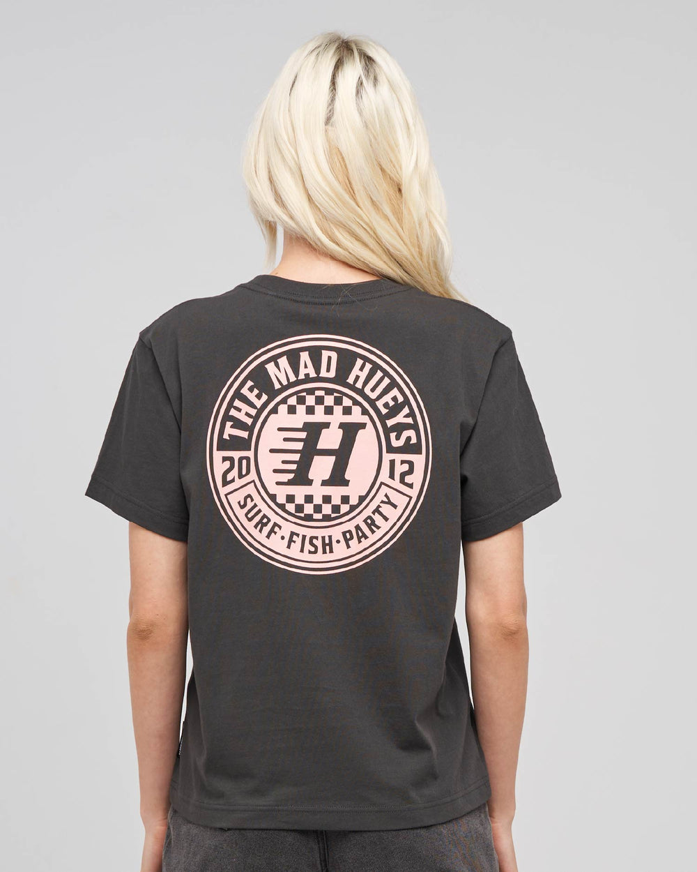 The Mad Hueys Checker Hueys women's SS T-shirt in Vintage Black