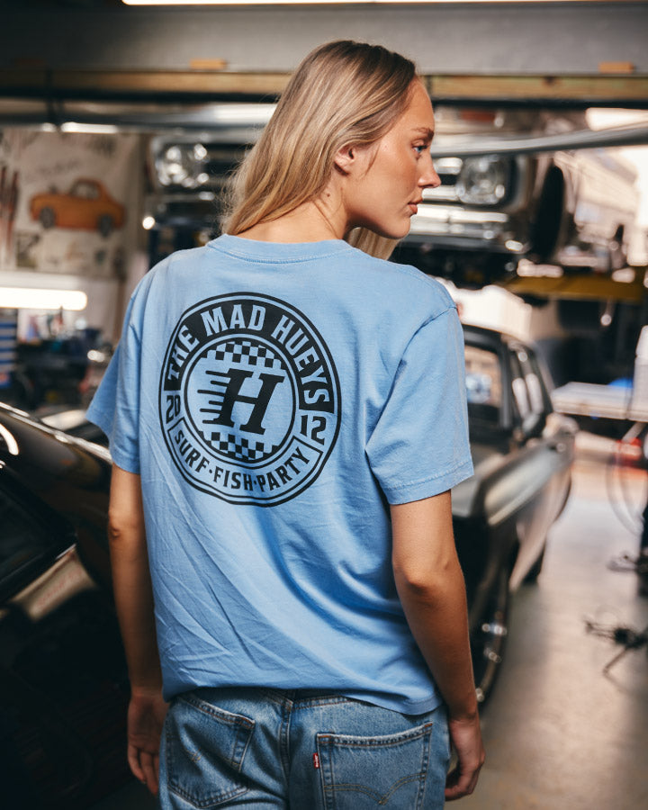 CHECKER HUEYS | WOMENS SS TEE - CORNFLOWER BLUE WASHED