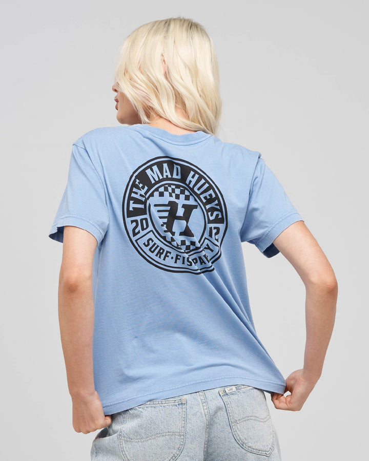 CHECKER HUEYS | WOMENS SS TEE - CORNFLOWER BLUE WASHED