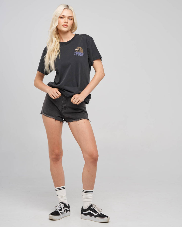 BAD TO THE BONE | WOMENS SS TEE - WASHED BLACK
