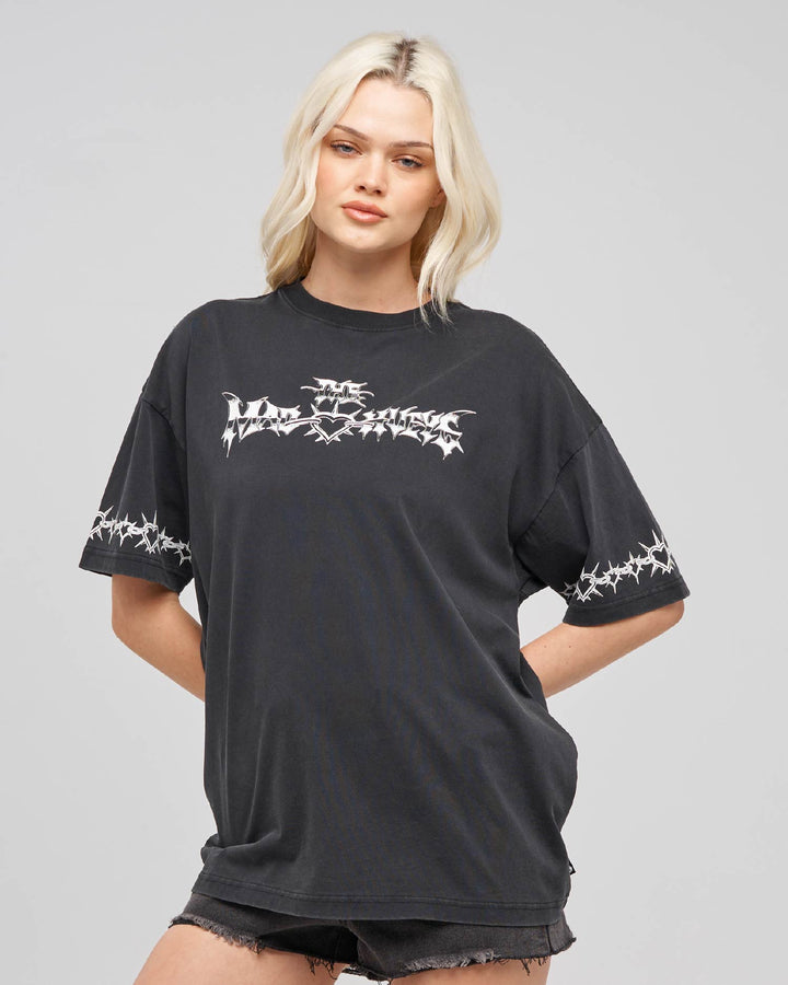 METAL HEART | WOMENS OVERSIZED TEE - WASHED BLACK